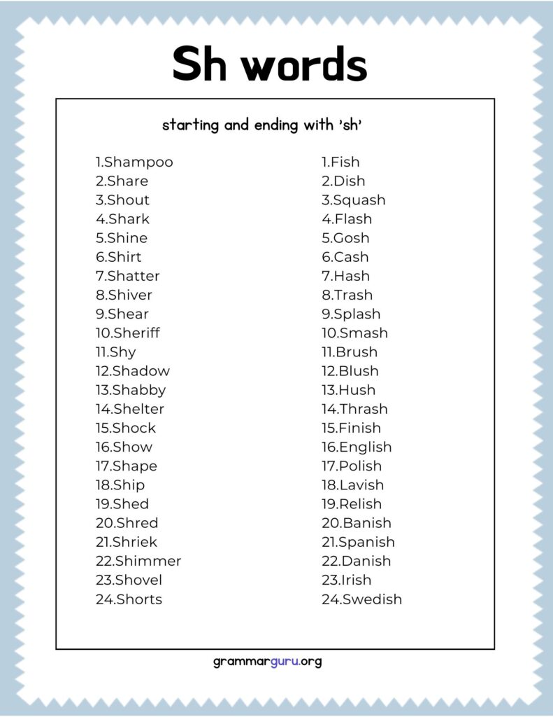 sh words in english