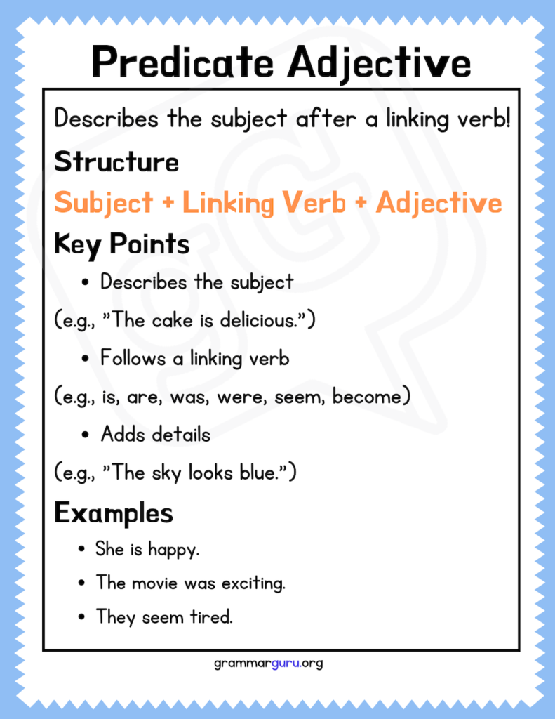 Predicate Adjectives with examples
