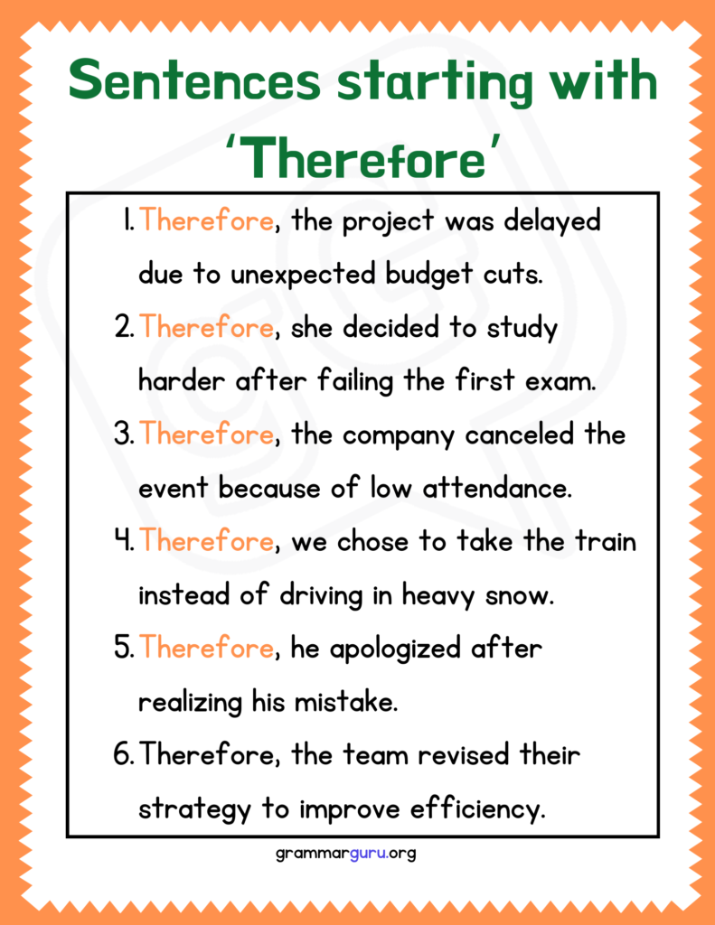 How to Use Therefore Correctly in a sentence