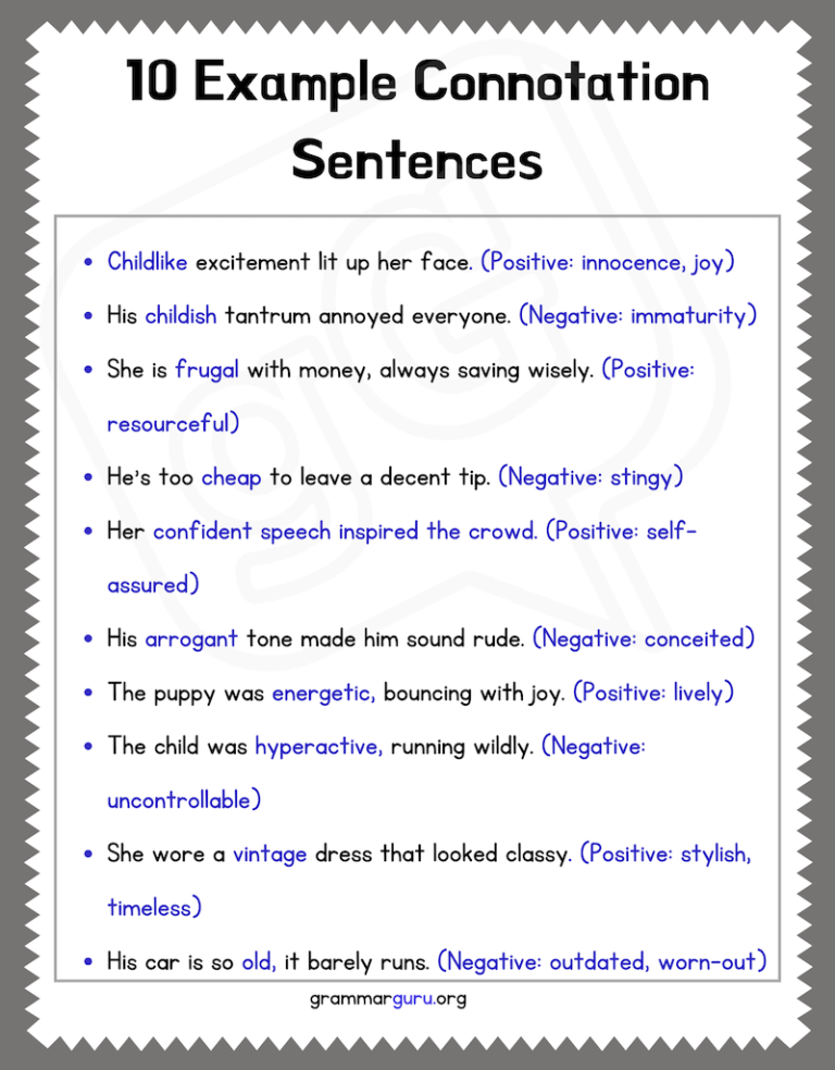 10 Examples of Connotation Sentences - Grammar Guru